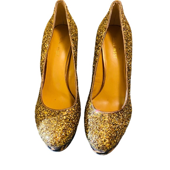 Nine West Gold Glitter Leopard Platform Drag Pumps - Picture 6 of 12